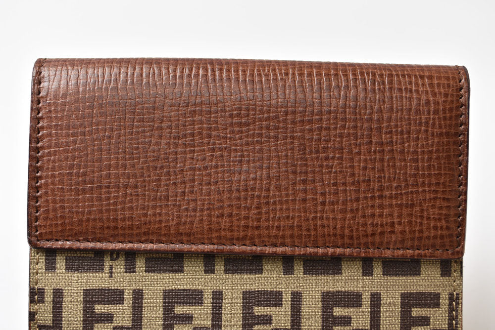 フェンディ 財布/二つ折 FENDI 折財布 8M0188 ZUCCA/ズッカ柄 ベージュ/ブラウン【中古】