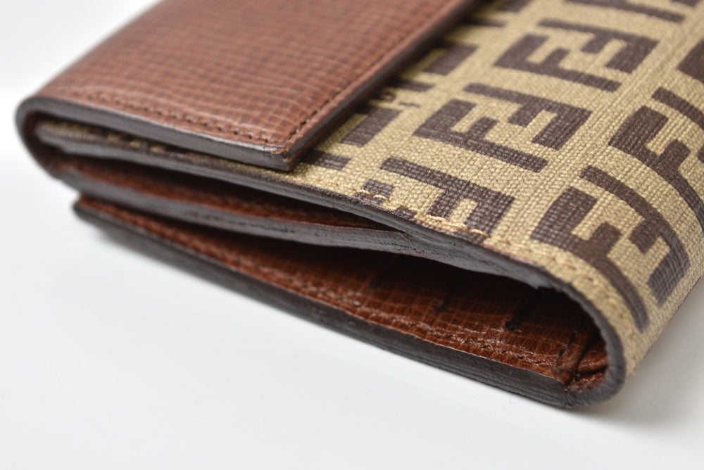 フェンディ 財布/二つ折 FENDI 折財布 8M0188 ZUCCA/ズッカ柄 ベージュ/ブラウン【中古】