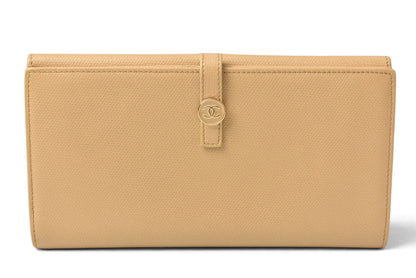シャネル 美品 財布 ココボタン 二つ折り長財布 レザー ベージュ レディース CHANEL 財布【中古】