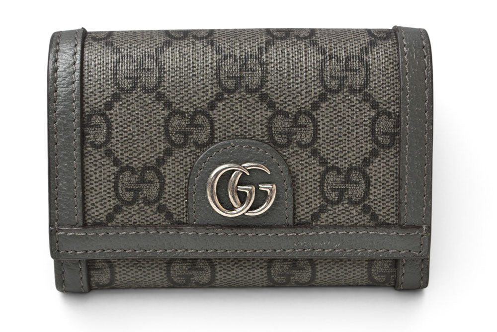 グッチ 二つ折り/カードケース GUCCI マチ付き名刺入れ 732025 オフィディア GGスプリーム PVC グレー メンズ/レディース【中古】