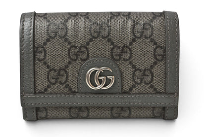 グッチ 二つ折り/カードケース GUCCI マチ付き名刺入れ 732025 オフィディア GGスプリーム PVC グレー メンズ/レディース【中古】