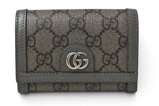 グッチ 二つ折り/カードケース GUCCI マチ付き名刺入れ 732025 オフィディア GGスプリーム PVC グレー メンズ/レディース【中古】