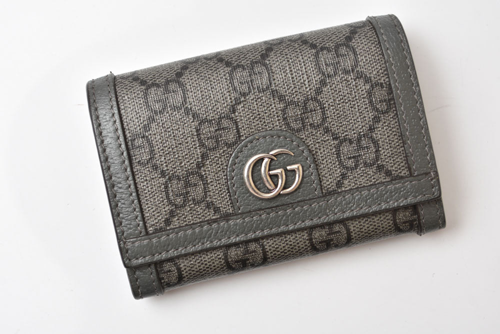 グッチ 二つ折り/カードケース GUCCI マチ付き名刺入れ 732025 オフィディア GGスプリーム PVC グレー メンズ/レディース【中古】