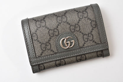 グッチ 二つ折り/カードケース GUCCI マチ付き名刺入れ 732025 オフィディア GGスプリーム PVC グレー メンズ/レディース【中古】