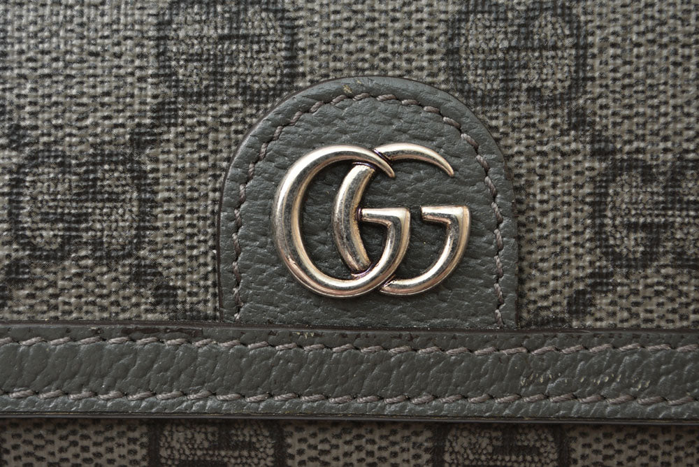 グッチ 二つ折り/カードケース GUCCI マチ付き名刺入れ 732025 オフィディア GGスプリーム PVC グレー メンズ/レディース【中古】