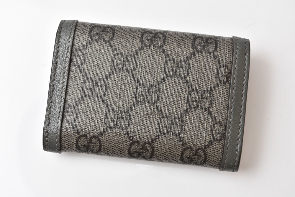 グッチ 二つ折り/カードケース GUCCI マチ付き名刺入れ 732025 オフィディア GGスプリーム PVC グレー メンズ/レディース【中古】