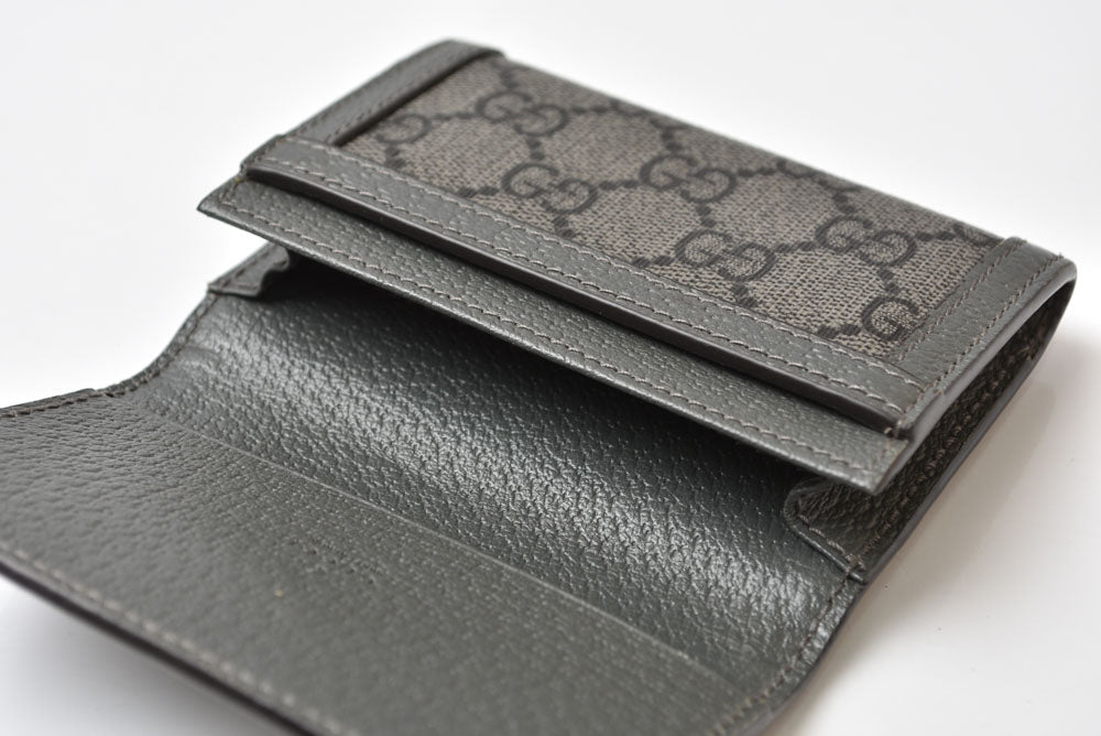 グッチ 二つ折り/カードケース GUCCI マチ付き名刺入れ 732025 オフィディア GGスプリーム PVC グレー メンズ/レディース【中古】