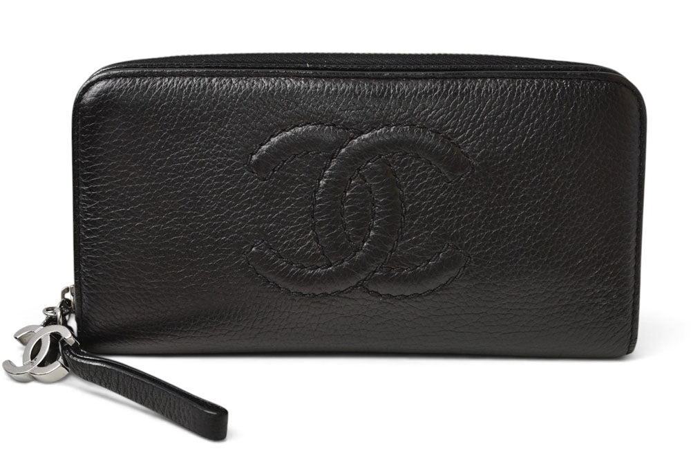 シャネル 財布 CHANEL ヴィンテージ 長財布 CCステッチ/ココマーク ブラック【中古】
