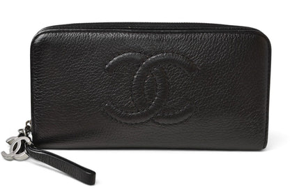 シャネル 財布 CHANEL ヴィンテージ 長財布 CCステッチ/ココマーク ブラック【中古】