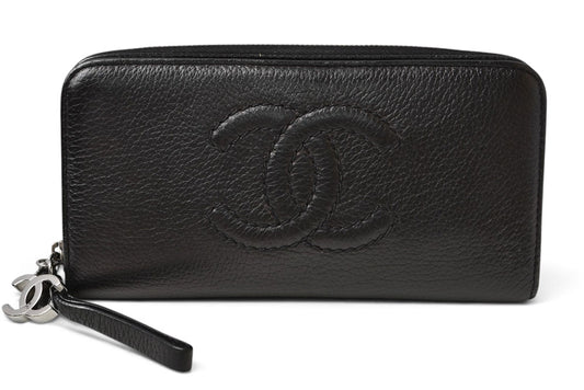 シャネル 財布 CHANEL ヴィンテージ 長財布 CCステッチ/ココマーク ブラック【中古】