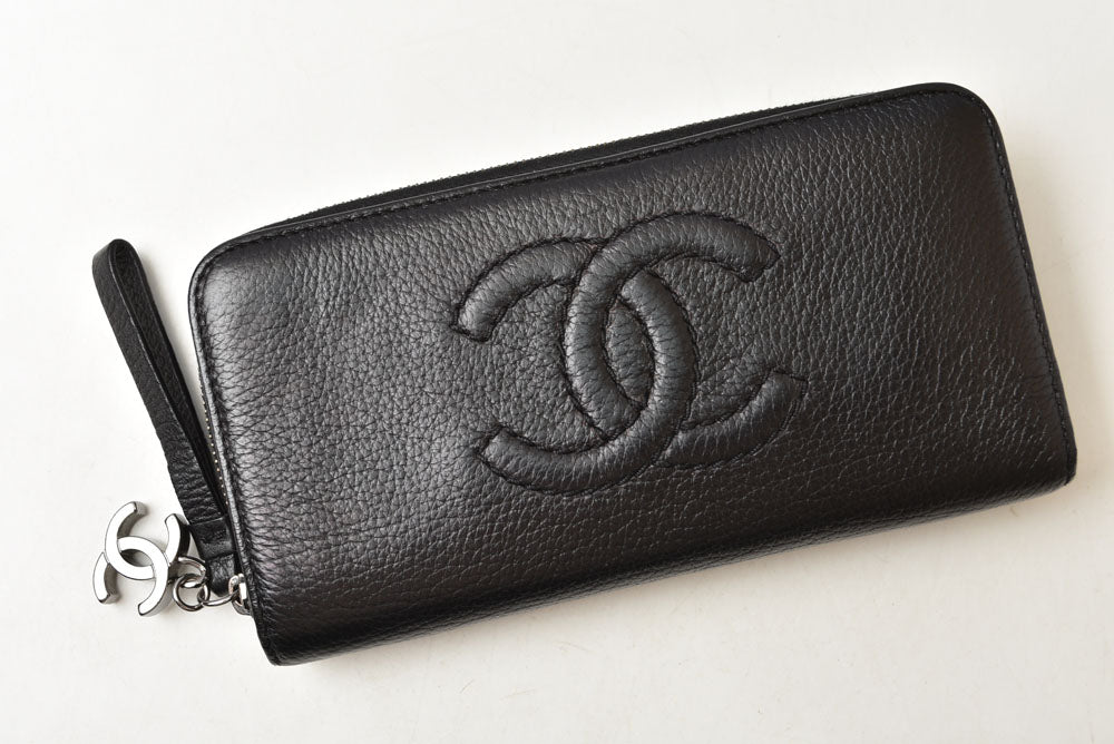 シャネル 財布 CHANEL ヴィンテージ 長財布 CCステッチ/ココマーク ブラック【中古】