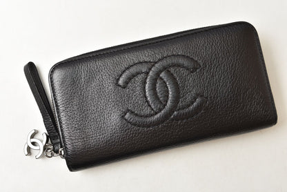 シャネル 財布 CHANEL ヴィンテージ 長財布 CCステッチ/ココマーク ブラック【中古】