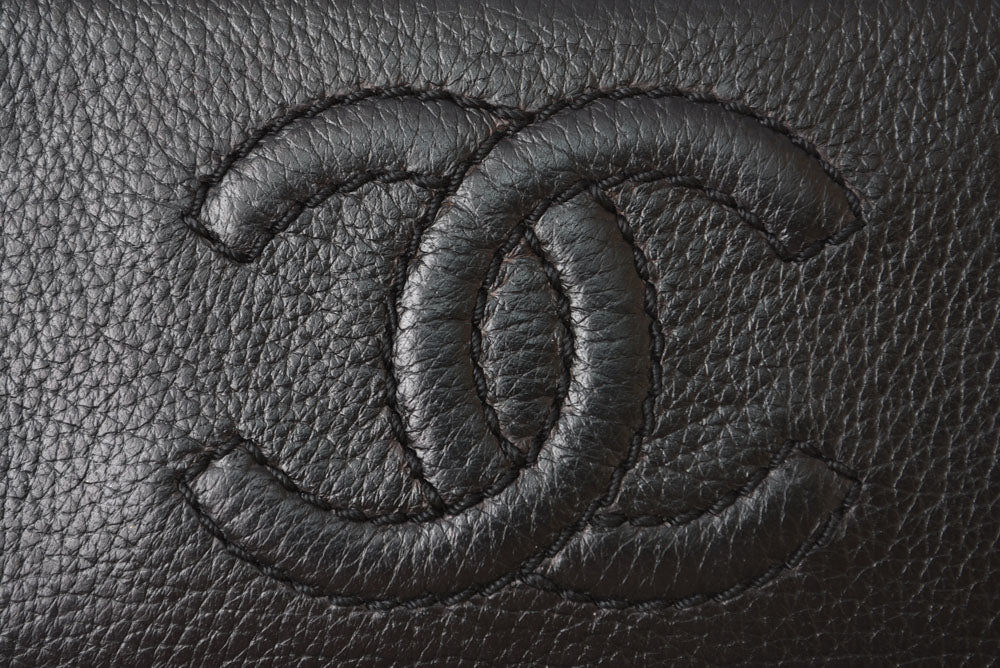 シャネル 財布 CHANEL ヴィンテージ 長財布 CCステッチ/ココマーク ブラック【中古】