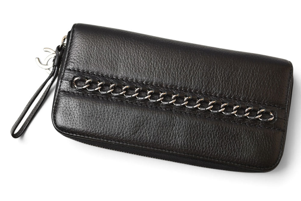 シャネル 財布 CHANEL ヴィンテージ 長財布 CCステッチ/ココマーク ブラック【中古】
