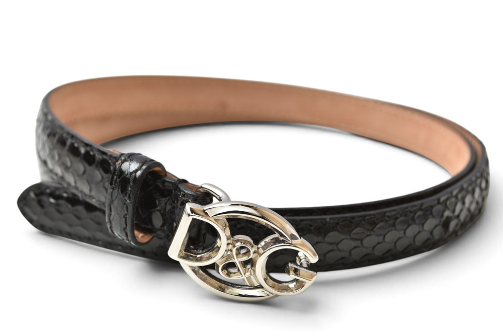 ドルチェ＆ガッバーナ ベルト DOLCE&GABBANA パイソン柄 ブラック レディース D&G 約75cm【中古】