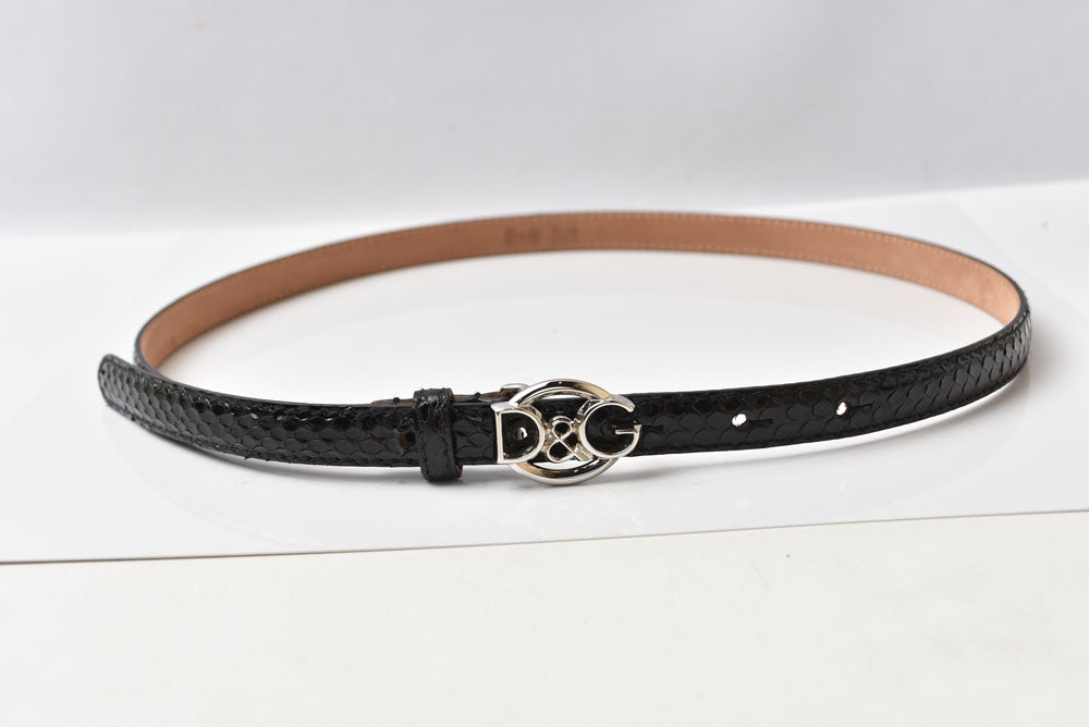 ドルチェ＆ガッバーナ ベルト DOLCE&GABBANA パイソン柄 ブラック レディース D&G 約75cm【中古】