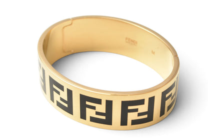 フェンディ バングル/ブレスレット FENDI FFロゴ ブラック ゴールド メタル レディース【中古】