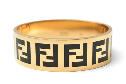 フェンディ バングル/ブレスレット FENDI FFロゴ ブラック ゴールド メタル レディース【中古】