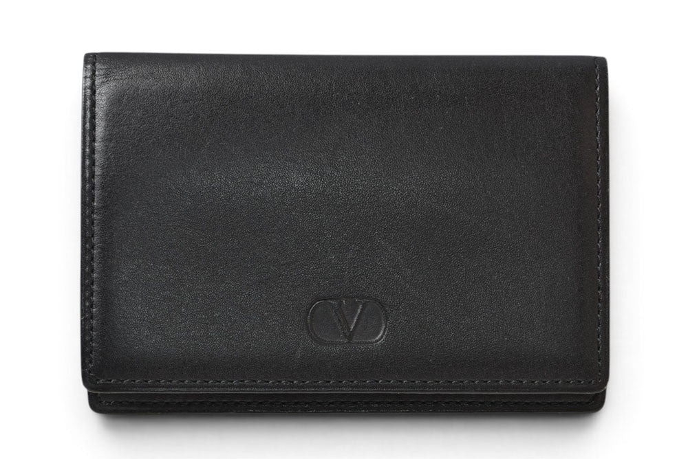 ヴァレンティノ 名刺入れ/カードケース VALENTINO バレンチノ レザー ブラック メンズ/レディース【中古】
