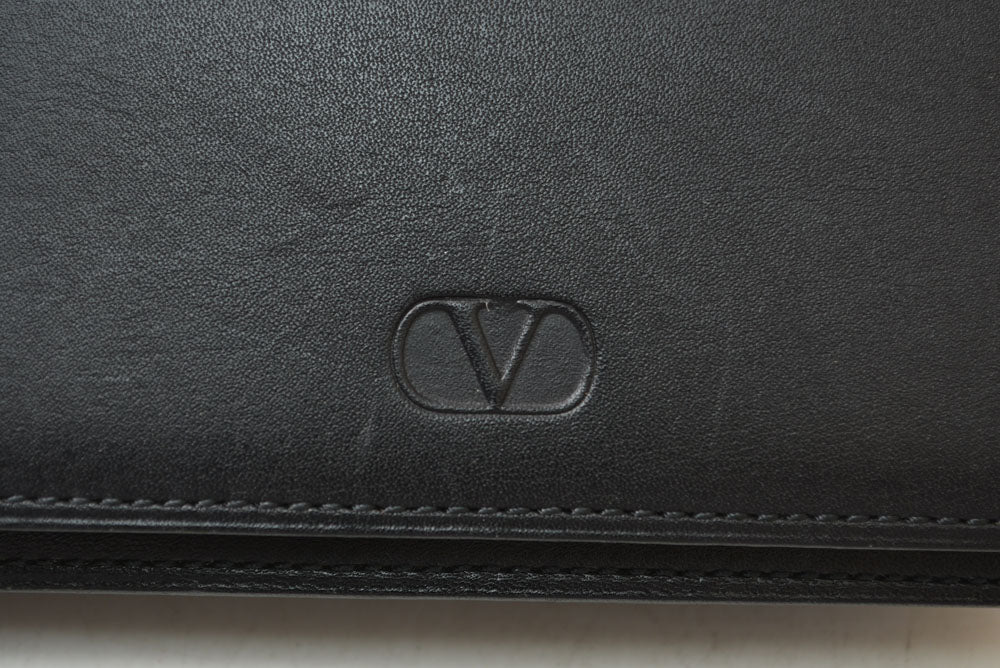 ヴァレンティノ 名刺入れ/カードケース VALENTINO バレンチノ レザー ブラック メンズ/レディース【中古】