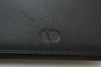 ヴァレンティノ 名刺入れ/カードケース VALENTINO バレンチノ レザー ブラック メンズ/レディース【中古】