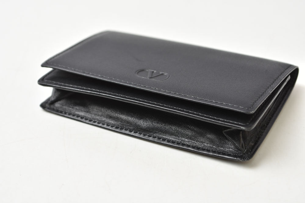 ヴァレンティノ 名刺入れ/カードケース VALENTINO バレンチノ レザー ブラック メンズ/レディース【中古】