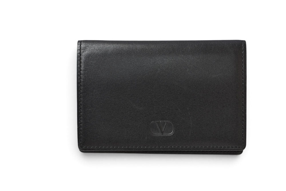ヴァレンティノ 名刺入れ/カードケース VALENTINO バレンチノ レザー ブラック メンズ/レディース【中古】