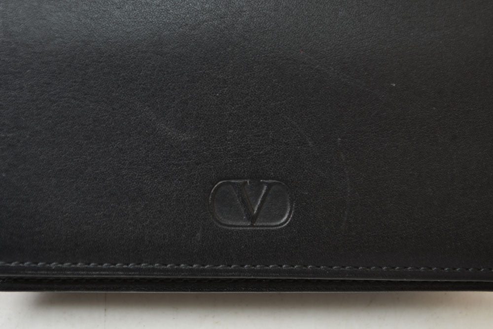 ヴァレンティノ 名刺入れ/カードケース VALENTINO バレンチノ レザー ブラック メンズ/レディース【中古】
