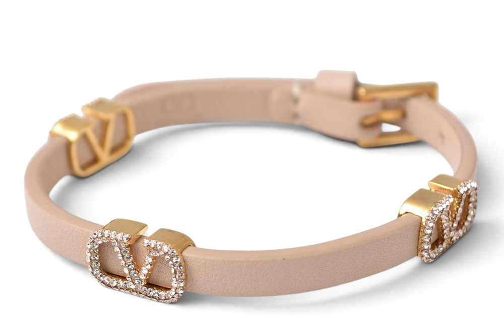 ヴァレンティノ 美品 バングル/ブレスレット VALENTINO バレンチノ Vロゴ スワロフスキー ベージュ【中古】