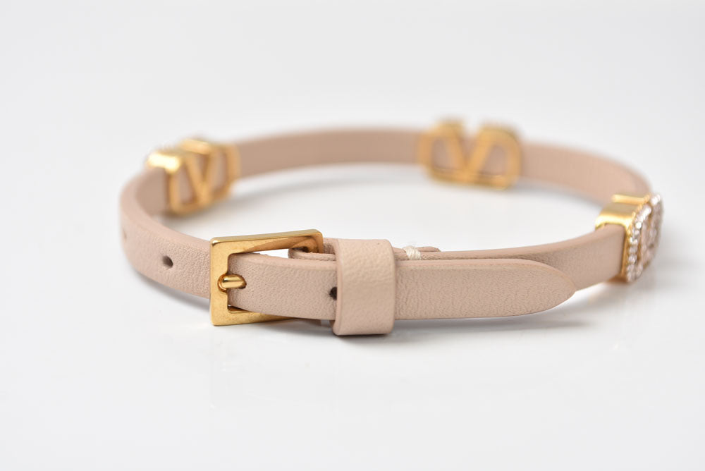 ヴァレンティノ 美品 バングル/ブレスレット VALENTINO バレンチノ Vロゴ スワロフスキー ベージュ【中古】