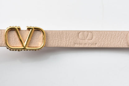 ヴァレンティノ 美品 バングル/ブレスレット VALENTINO バレンチノ Vロゴ スワロフスキー ベージュ【中古】