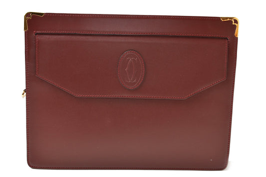 カルティエ クラッチバッグ マストライン Cartier ヴィンテージ メンズバッグ レザー ボルドー【中古】
