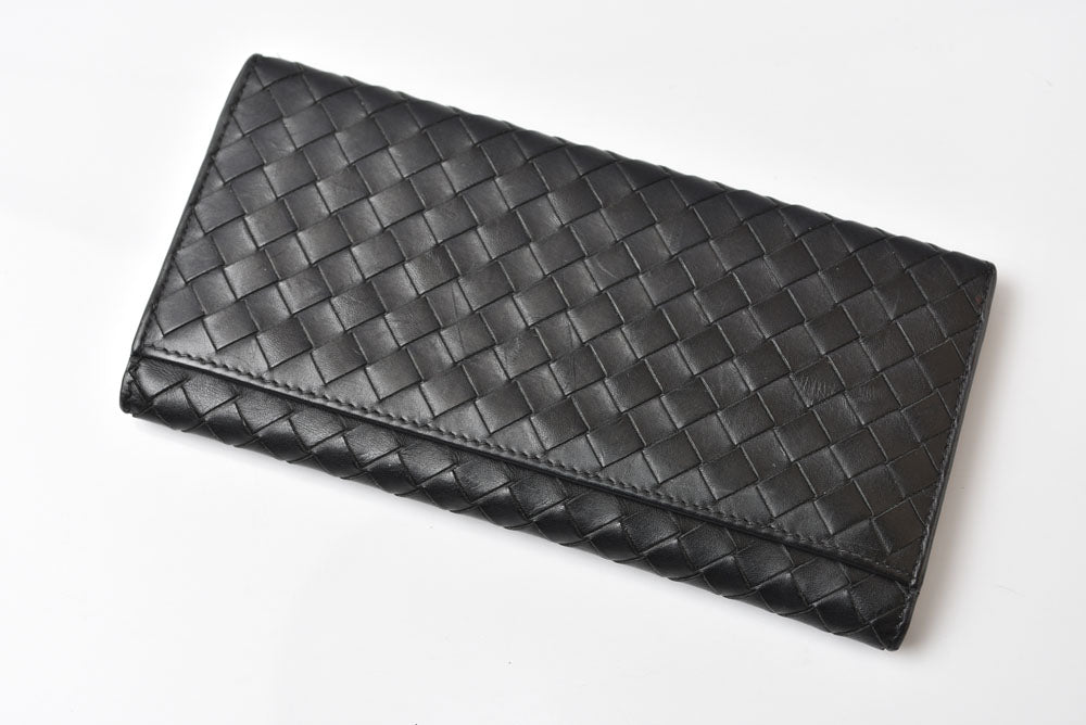 ボッテガヴェネタ 財布/札入れ メンズ BOTTEGA VENETA 長財布 イントレチャート ブラック/カーキ【中古】