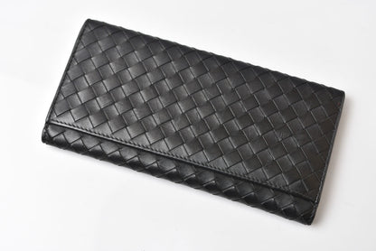 ボッテガヴェネタ 財布/札入れ メンズ BOTTEGA VENETA 長財布 イントレチャート ブラック/カーキ【中古】