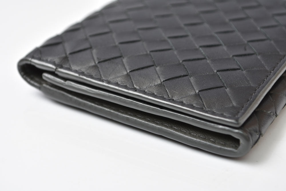 ボッテガヴェネタ 財布/札入れ メンズ BOTTEGA VENETA 長財布 イントレチャート ブラック/カーキ【中古】