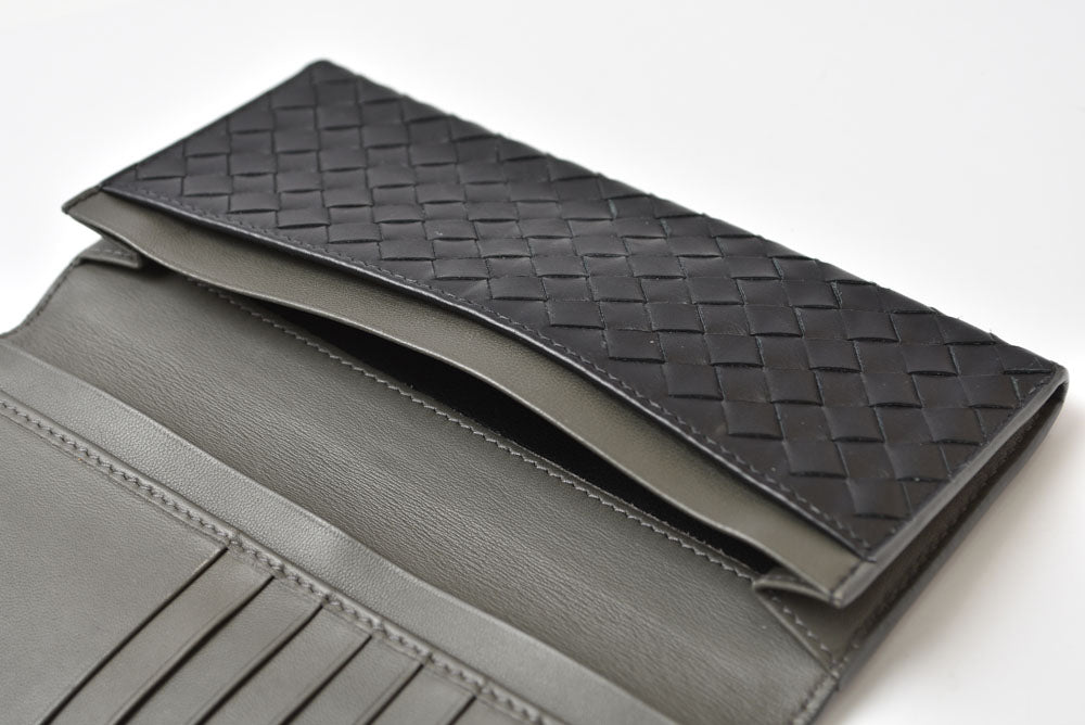 ボッテガヴェネタ 財布/札入れ メンズ BOTTEGA VENETA 長財布 イントレチャート ブラック/カーキ【中古】