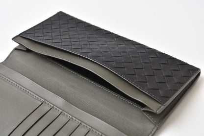 ボッテガヴェネタ 財布/札入れ メンズ BOTTEGA VENETA 長財布 イントレチャート ブラック/カーキ【中古】