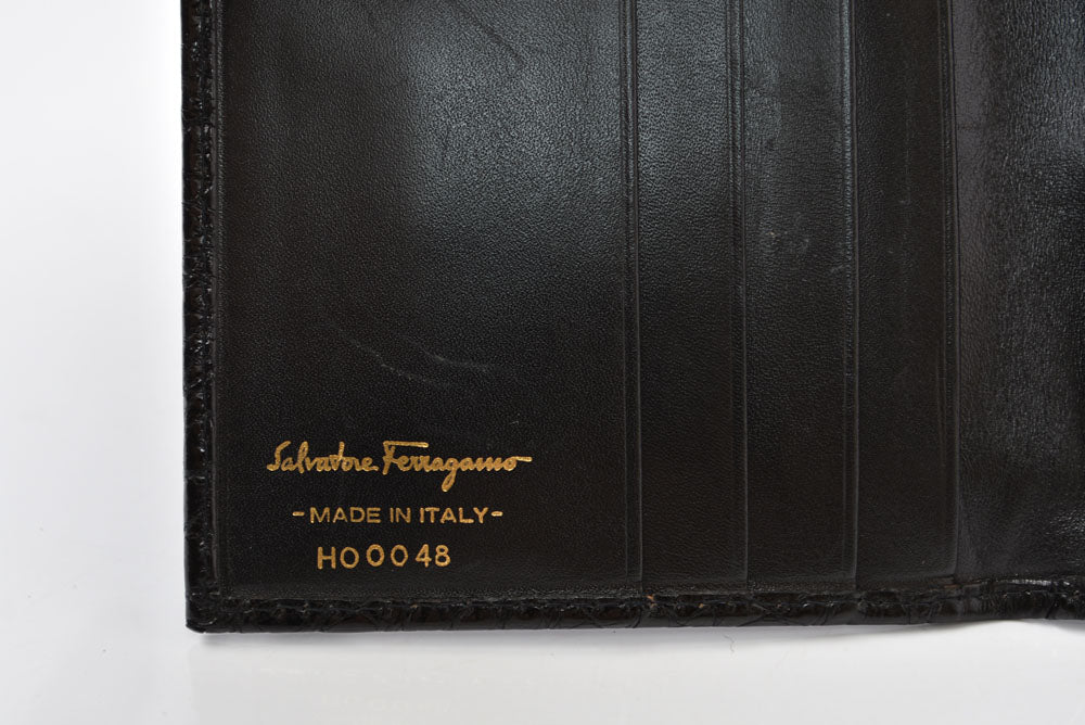 サルヴァトーレフェラガモ ガマ口財布/三つ折 Salvatore Ferragamo ヴィンテージ 折財布 ガンチーニ/ブラック クロコ柄型押し【中古】