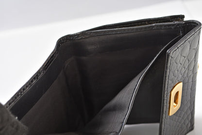 サルヴァトーレフェラガモ ガマ口財布/三つ折 Salvatore Ferragamo ヴィンテージ 折財布 ガンチーニ/ブラック クロコ柄型押し【中古】