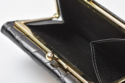 サルヴァトーレフェラガモ ガマ口財布/三つ折 Salvatore Ferragamo ヴィンテージ 折財布 ガンチーニ/ブラック クロコ柄型押し【中古】