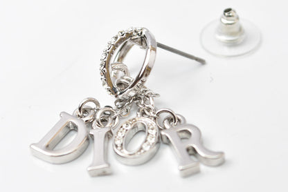 クリスチャンディオール ピアス Christian Dior ロゴ シルバー/ラインストーン【中古】