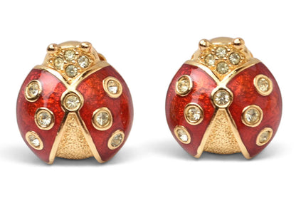 クリスチャンディオール イヤリング Christian Dior ヴィンテージ アクセサリー ラインストーン テントウムシ レッド/ゴールド【中古】