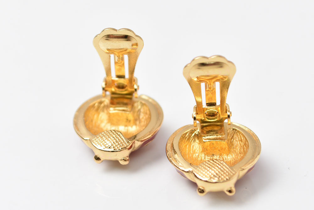 クリスチャンディオール イヤリング Christian Dior ヴィンテージ アクセサリー ラインストーン テントウムシ レッド/ゴールド【中古】