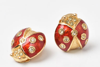 クリスチャンディオール イヤリング Christian Dior ヴィンテージ アクセサリー ラインストーン テントウムシ レッド/ゴールド【中古】