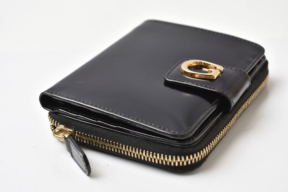 グッチ 財布 GUCCI ヴィンテージ 折財布 035.2184 Gロゴ レザー ブラック【中古】