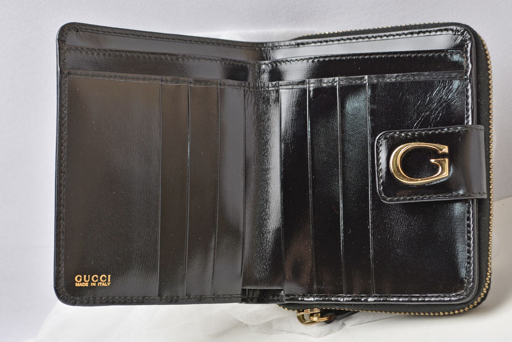 グッチ 財布 GUCCI ヴィンテージ 折財布 035.2184 Gロゴ レザー ブラック【中古】