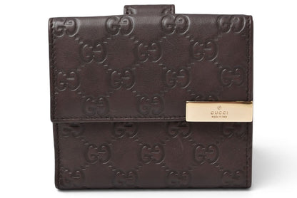 グッチ 二つ折り財布/Wホック財布 GUCCI グッチシマ 257015 レザー ダークブラウン/ゴールド メンズ レディース【中古】