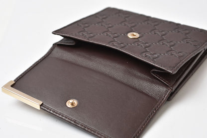 グッチ 二つ折り財布/Wホック財布 GUCCI グッチシマ 257015 レザー ダークブラウン/ゴールド メンズ レディース【中古】