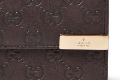 グッチ 二つ折り財布/Wホック財布 GUCCI グッチシマ 257015 レザー ダークブラウン/ゴールド メンズ レディース【中古】