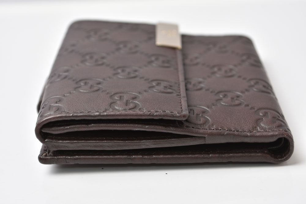 グッチ 二つ折り財布/Wホック財布 GUCCI グッチシマ 257015 レザー ダークブラウン/ゴールド メンズ レディース【中古】
